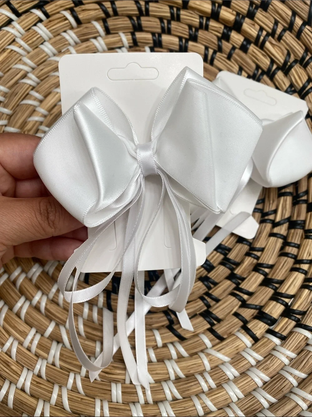 White Satin Ribbon Hair Bows - Hand Crafted